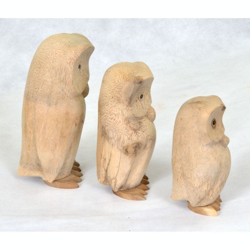 Set of 3 Natural Wood Owls