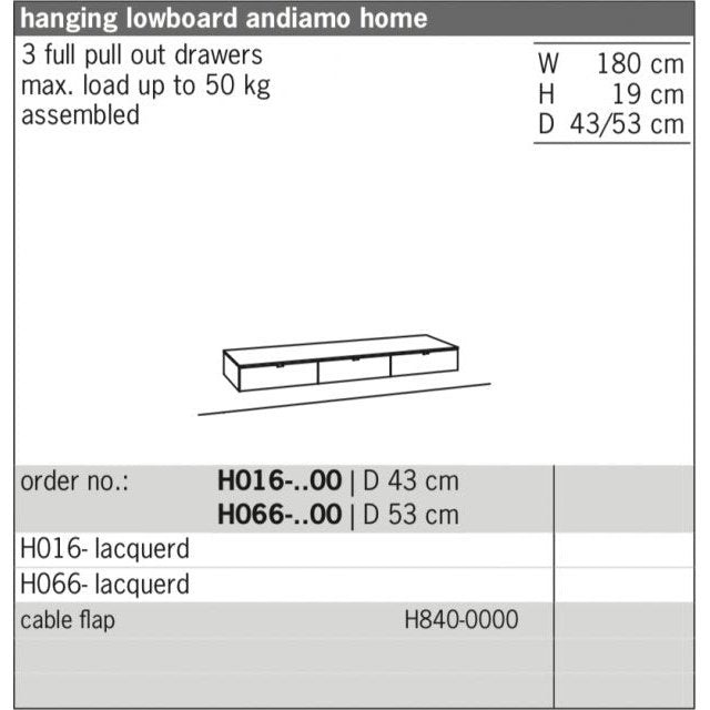 Venjakob Andiamo Home H016 Hanging Lowboard. - Hunter Furnishing