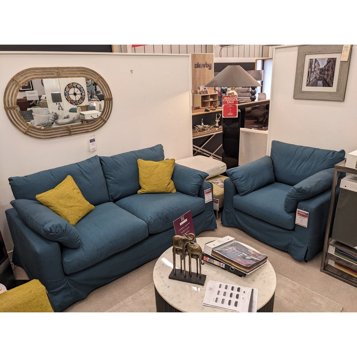 Collins and Hayes Medium sofa, Snuggler, armchair and Footstool - Hunter Furnishing