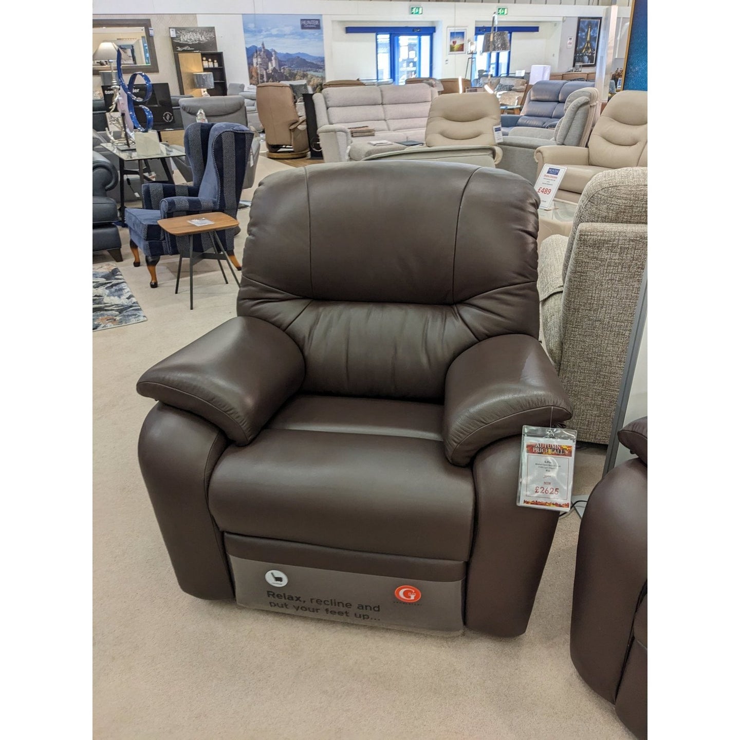 G-Plan Mistral 3 Seater Settee and Power Recliner Chair, In Capri Chocolate Leather - Hunter Furnishing