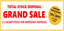 Advertisement for a total stock disposal grand sale with text and a yellow circle highlighting further reductions.