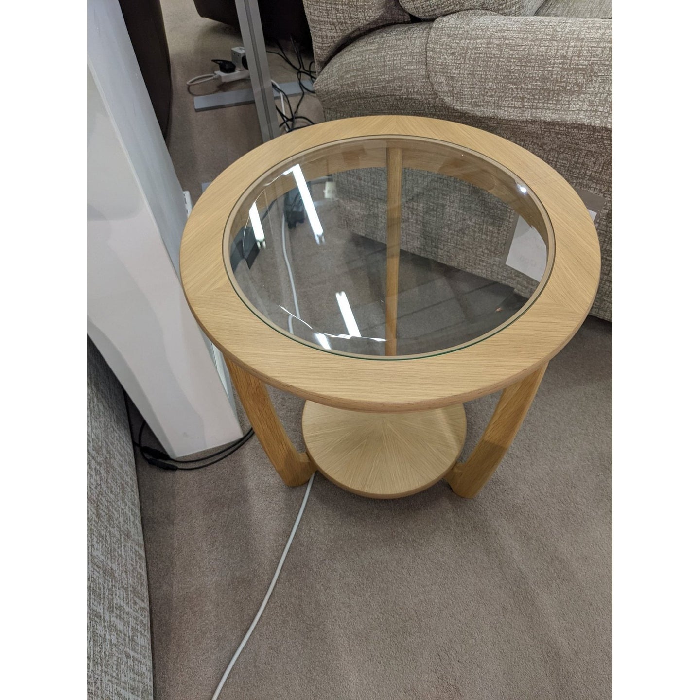 Nathan Shades Glass Top Round Table OAK