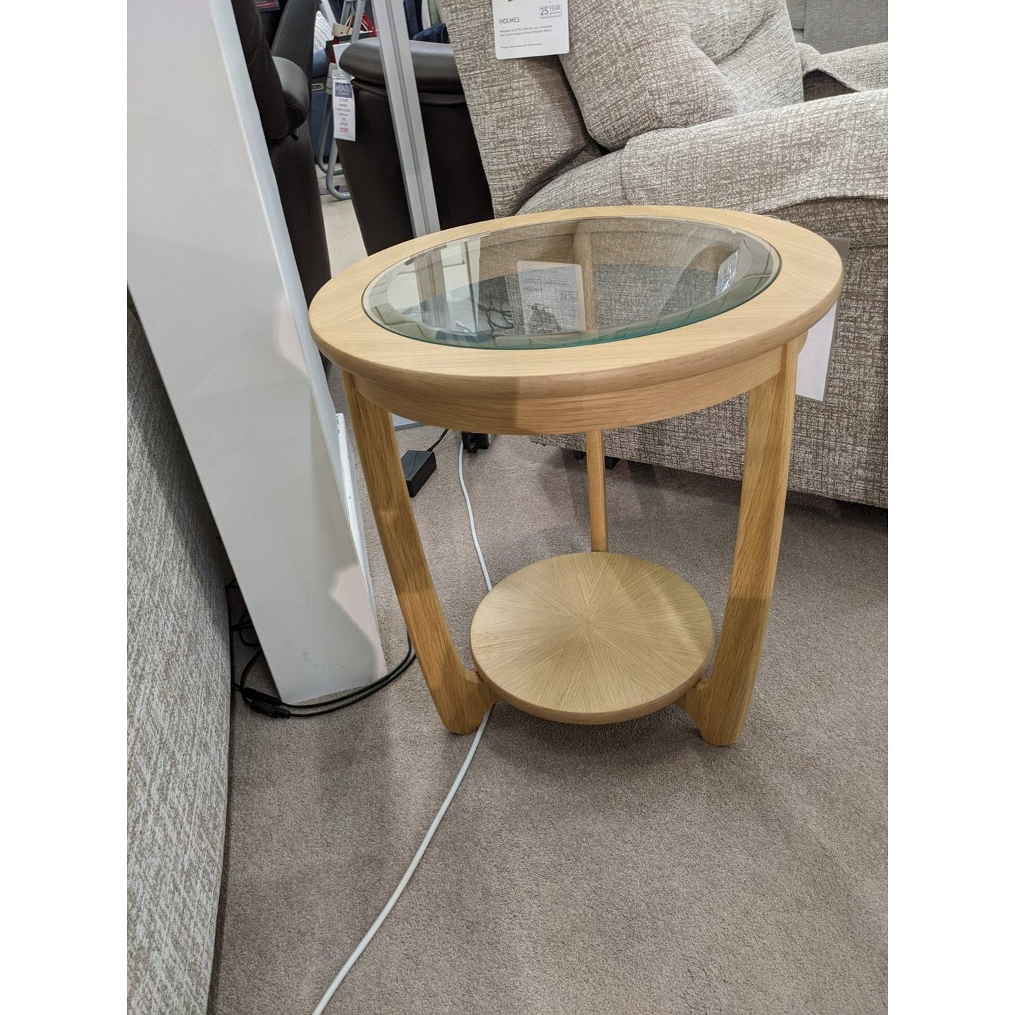 Nathan Shades Glass Top Round Table OAK