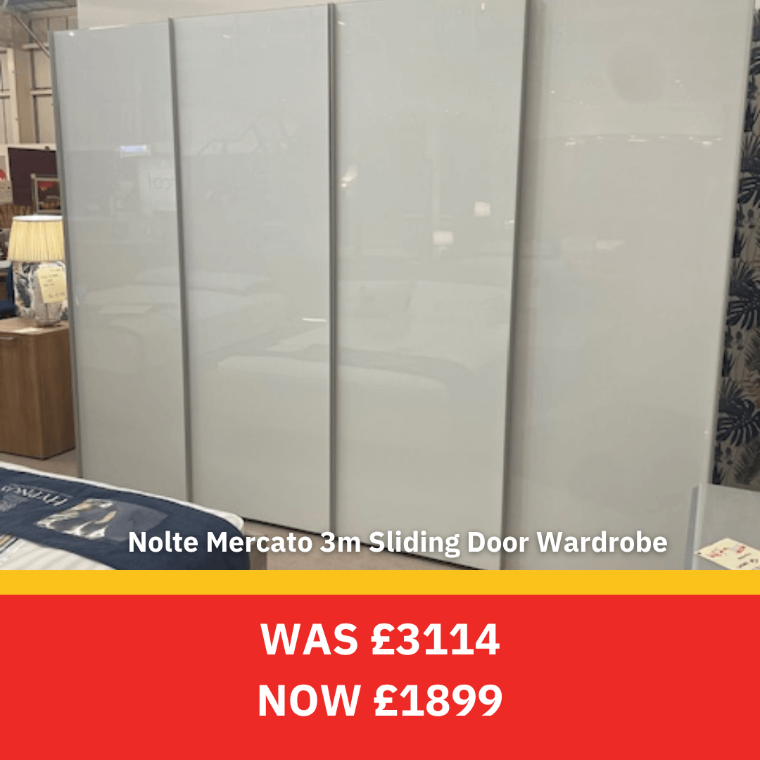 Notte Mercato 3m Sliding Door Wardrobe with price reduction text overlay was £3114 now £1899