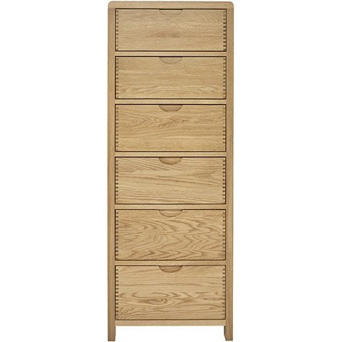 Ercol Bosco 6 Drawer Tall Narrow Chest of Drawers.
