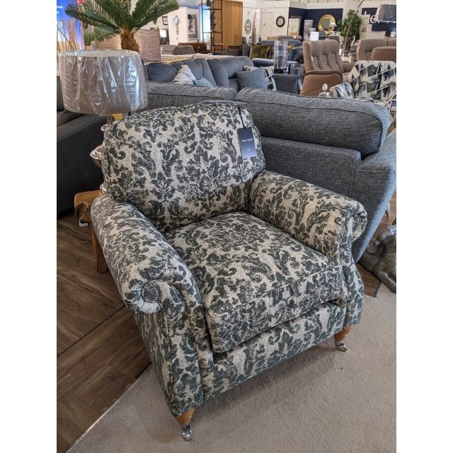 Parker Knoll Westbury Armchair B Beatrice Charcoal Cover - Teak Leg with Chrome Castor